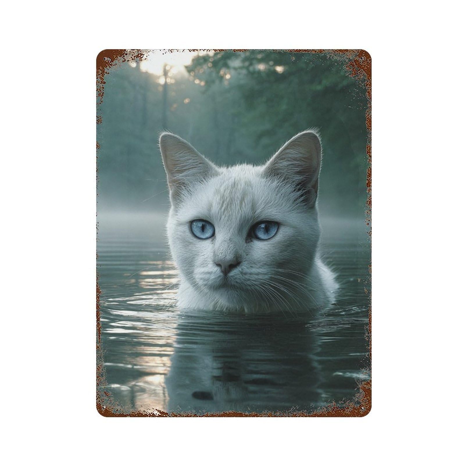 Mystical Cat Reflection 15.7"x11.8" Vintage Rust Metal Sign, Novelty Wall Decor for Living Room, Hallway And Home Decor