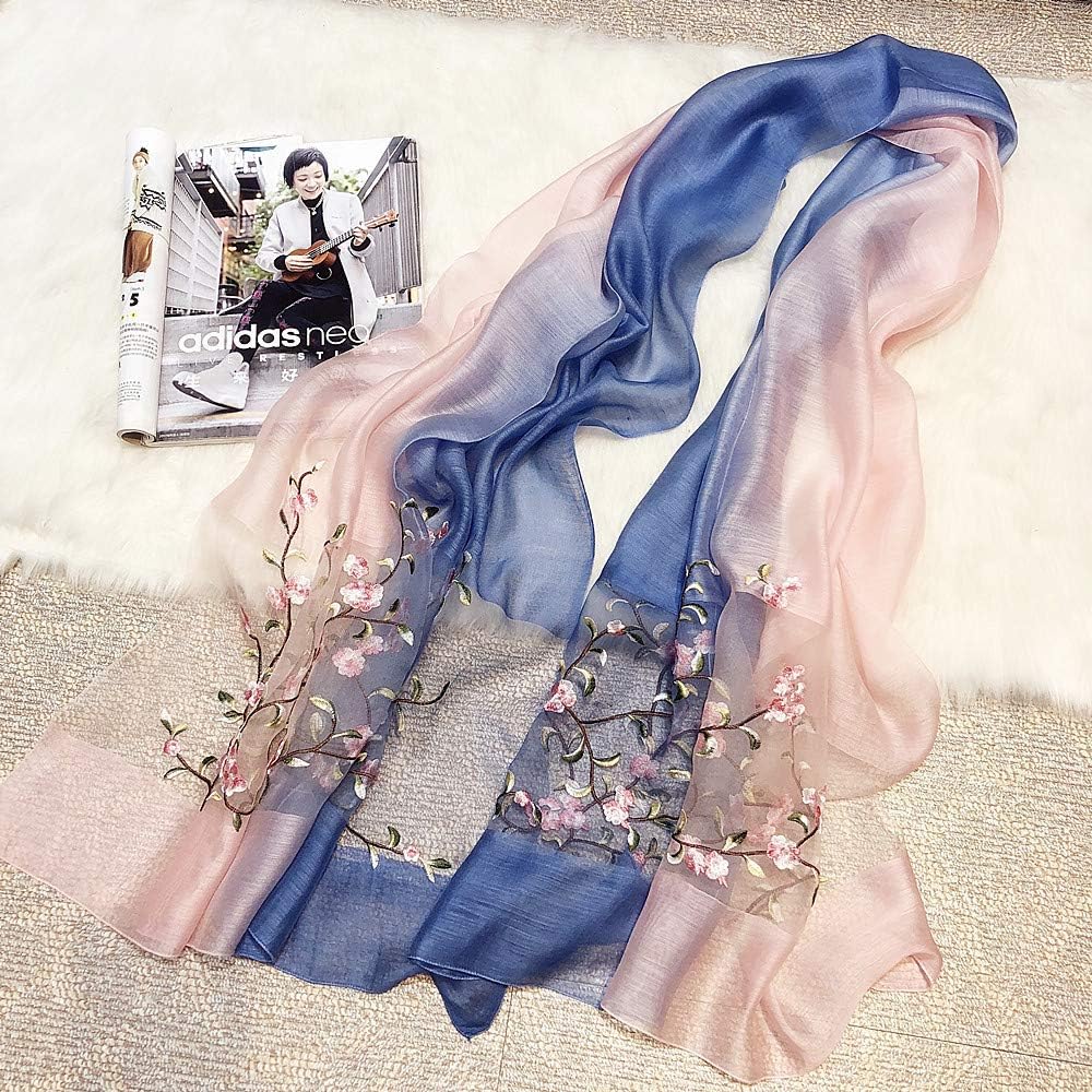 Women Silk&Wool Gradient Embroidered Scarf Headwrap Shawl - Image 2