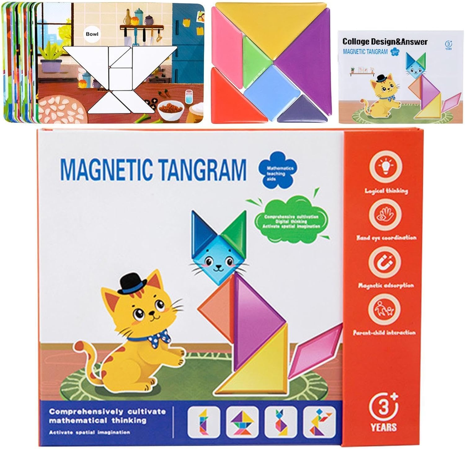 Pattern Blocks,Magnetic Learning Activities,Geometric Puzzle | for Kids Ages 3+ Girls Boys Kindergarten Preschool Home School Math Class
