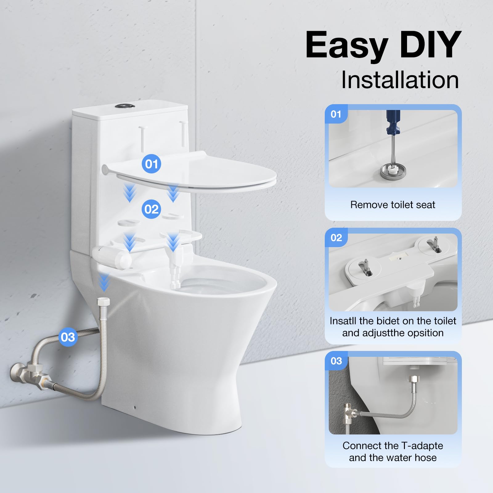 Bidet Portatile Per WC Non Elettrico - Doppio Ugello Autopulente, Pressione Regolabile, Facile Installazione - Foto 8