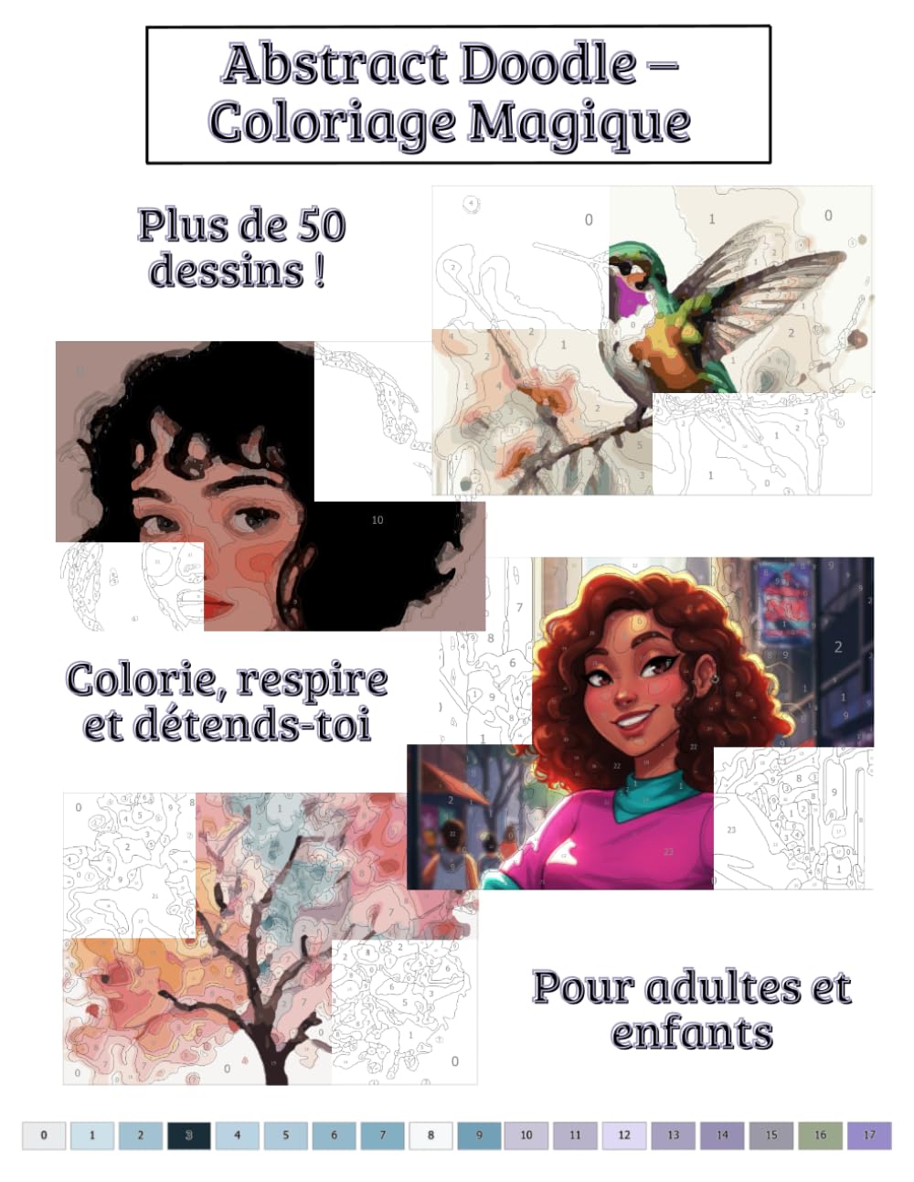 Abstract Doodle – Coloriage Magique: Plus de 50 dessins – Coloriage par numéros relaxant pour enfants et adultes – Anti-stress et créatif
