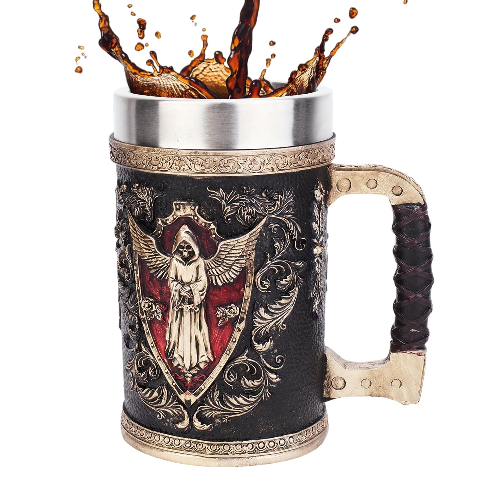 Generico Chope à bière en forme de crâne, tasse à bière réutilisable, 500 ml en acier inoxydable, taverne portable pour anniversaire, Noël et Thanksgiving