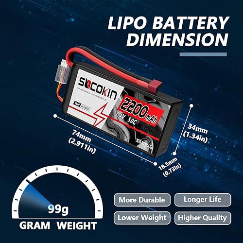 Miniatura 3 de 2S Lipo Batería 7.4V 50C 2200mAh Baterías con conector T-Plug Plug Shorty Soft Case Batería para FPV Drone Quadcopter UAV Avión Helicóptero RC Coche