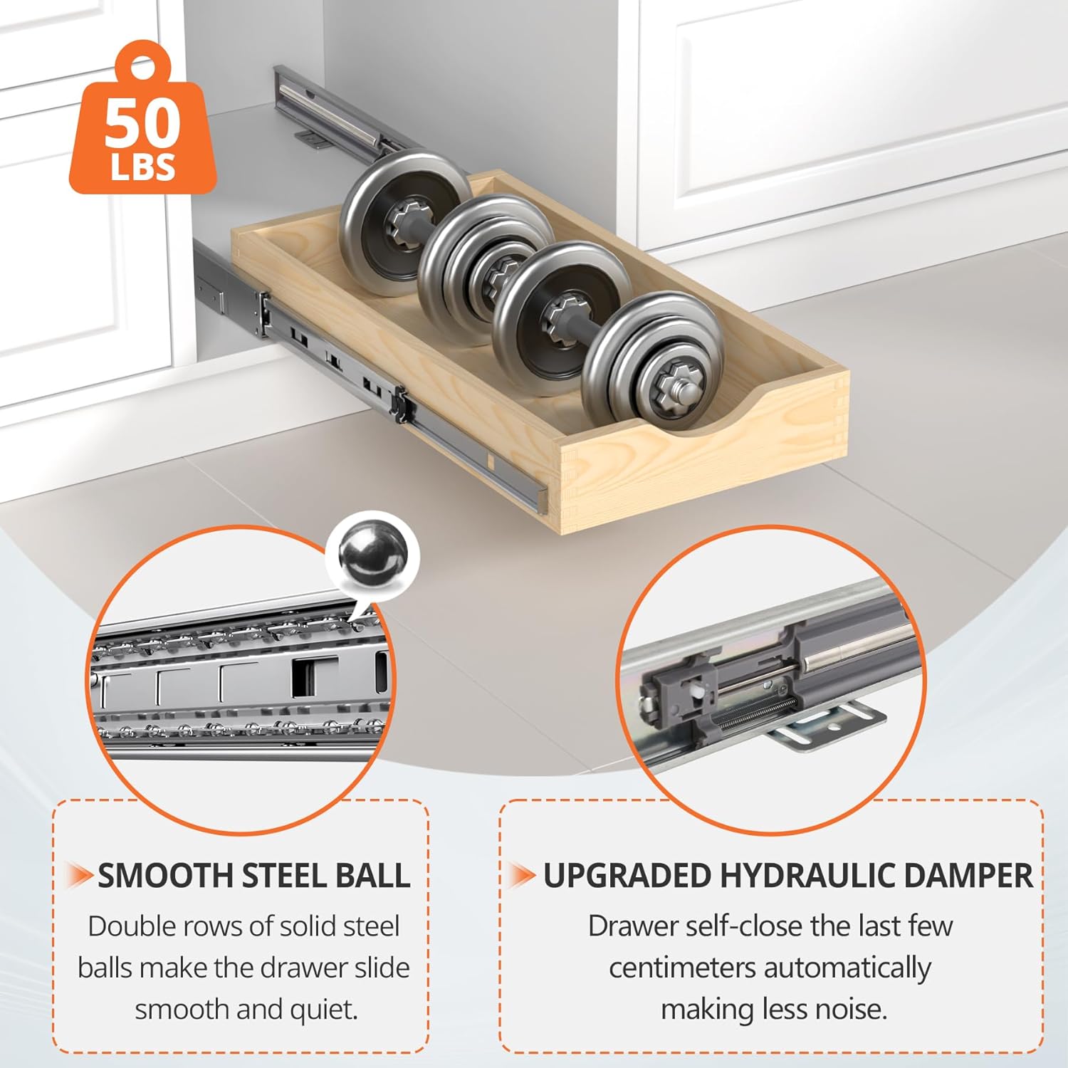 ZOINLIY Wooden Pull Out Cabinet Organizer, Slide Out Drawer for Kitchen Organizers and Storage, Soft Close, Heavy Duty, Fully Expandable