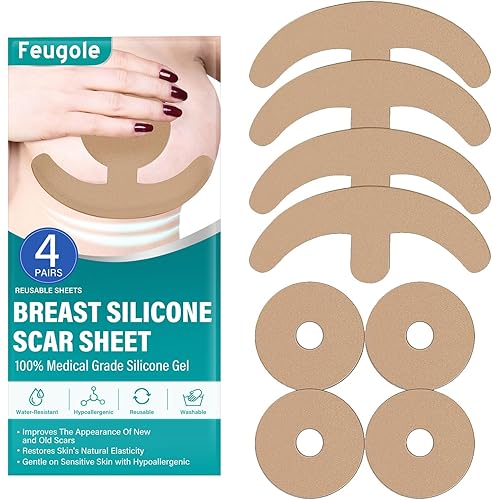 Silicone Scar Sheets, Medical Grade Silicone Scar Tape, Scar Removal Strips，Reusable and Effective Breast Silicone Scar Sheets, 4 Pair/Dark Blue