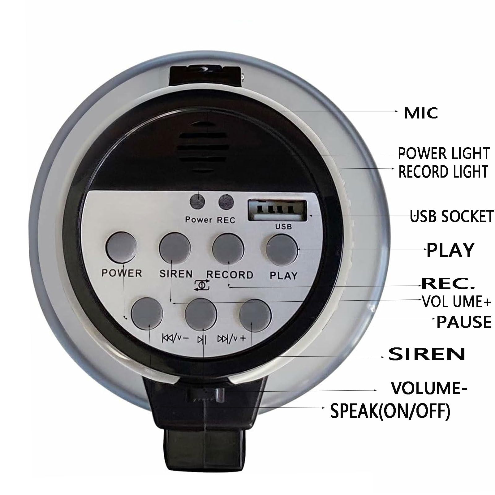Tragbares Megafon, 20 Watt Power-Megafon-Lautsprecher, Sprach- und Sirenen-/Alarm-Modi mit Lautstärkeregler und Gurt, für Outdoor-Sport, Party, Kinder-Lautsprecher, Sirene, Bullhorn