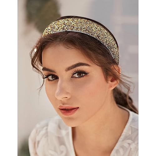 Miniatura 5 de Wecoe Diadema acolchada con diamantes de imitación de oro amarillo para mujeres y niñas