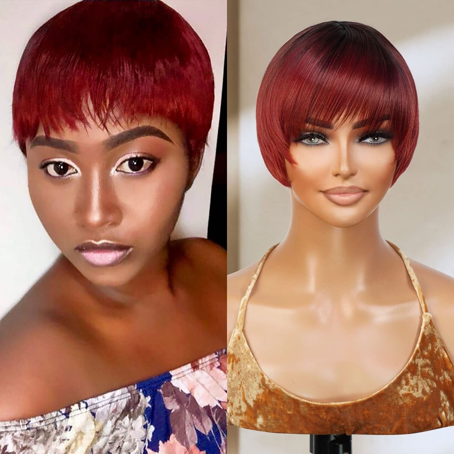 STUDIOCUT BY PROS Pixie Cut Wigs for Black Women Short Pixie Wig Hairstyles Layered Cut Straight wig with Air Bang Non Lace Front Wig - Sexy01 (OTREDWINE)