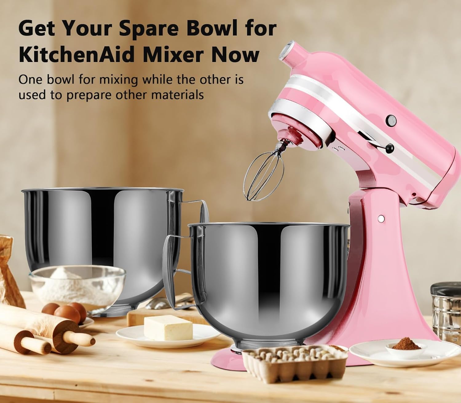 Stainless Steel 5.5 QT Bowl for KitchenAid Artisan & Classic Tilt-head Stand Mixers - Replacement Bowl Compatible with KitchenAid Mixers