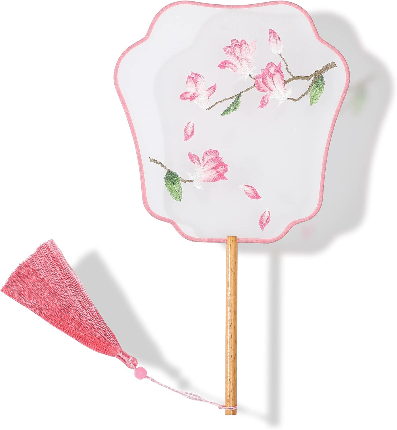 YUELAI Translucent Silk Embroidered Hand Held Fan, Chinese Round Fan, Ancient Hand