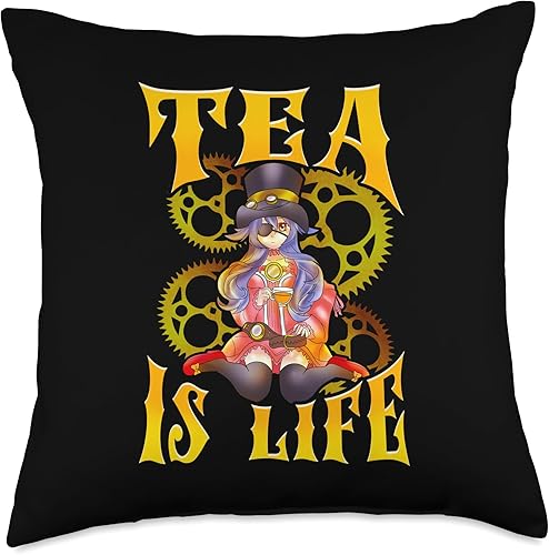 Miniatura 5 de Anime Shirt &amp; Anime Geschenke &amp; Manga von NLTS Steampunk Anime Girl Tea is Life - Almohada de 16 x 16 pulgadas, multicolor