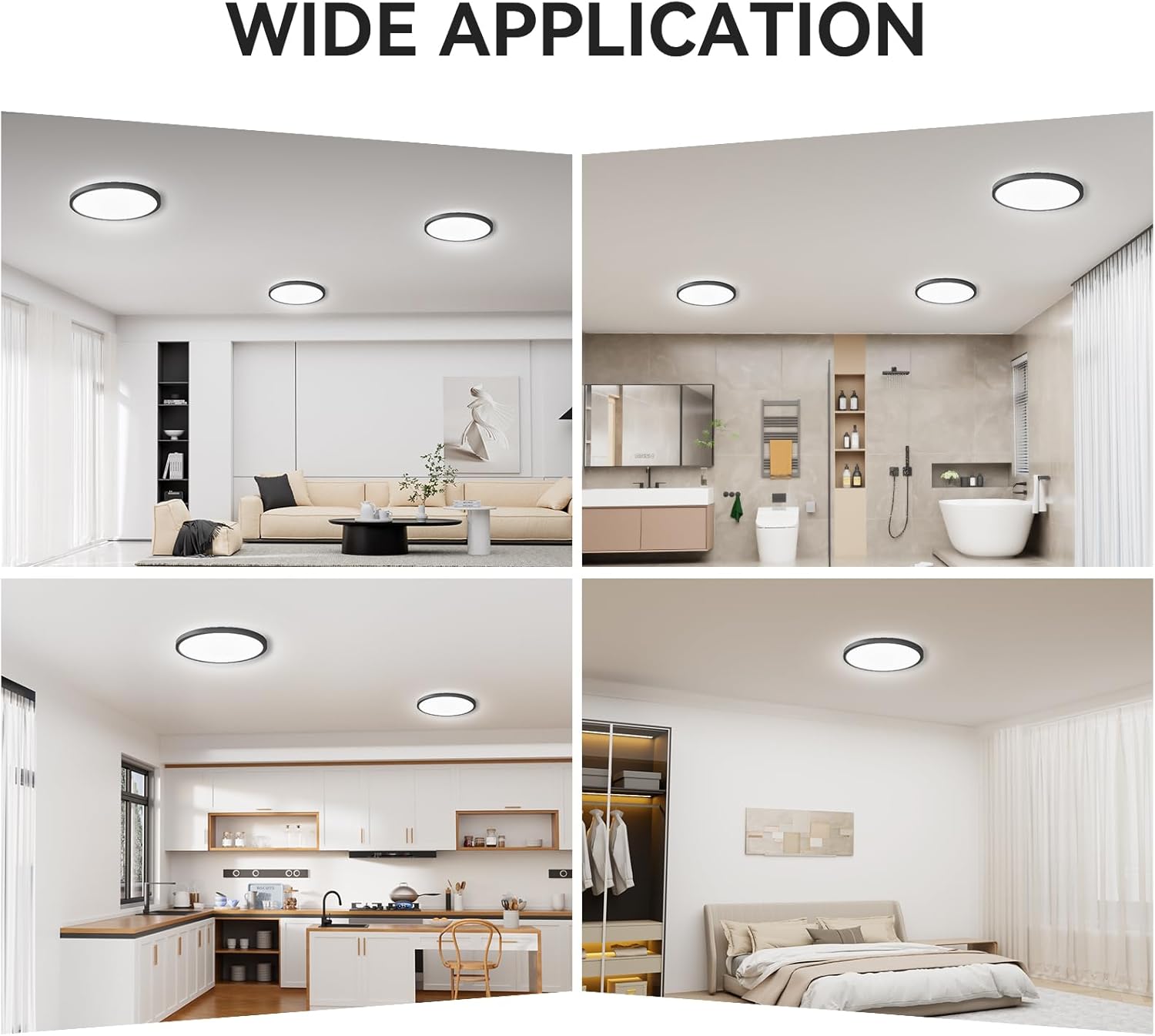 6Pack 3200lm LED Flush Mount Ceiling Light, Super Slim 12 inch LED Ceiling Light, 5000K LED Ceiling Light for Bedroom, Living Room, Dining Room (Black, Six Pack)