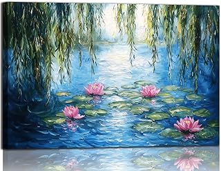 Claude Monet Water Lilies Canvas Wall Art, Monet Style Famous Oil Paintings Flowers Decor for Living Room, Modern Classic Floral Landscape Pictures for Bedroom, impressionist wall art, Claude Monet Art Prints for Kitchen Home Office Decorations 24x36 Inches