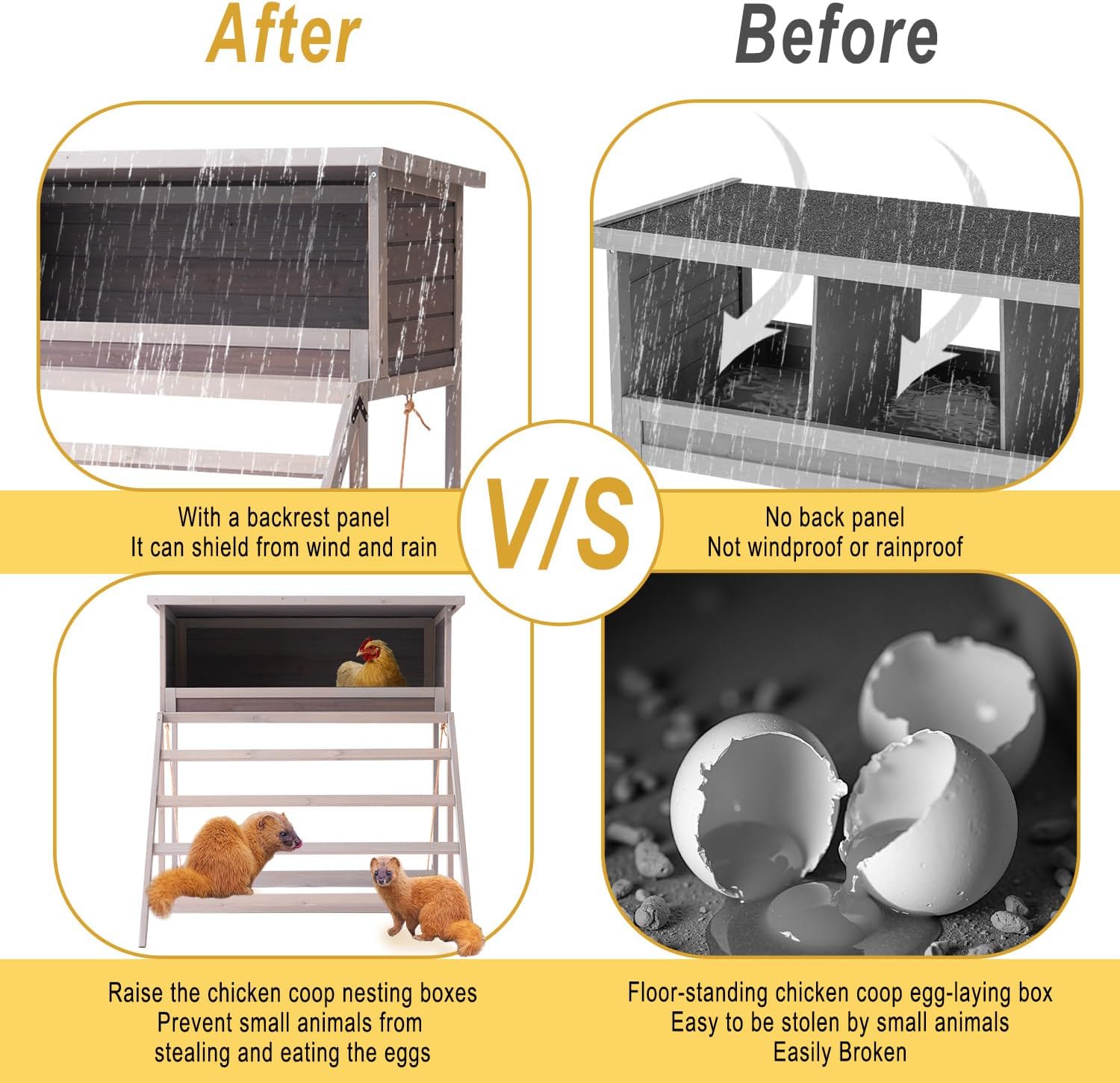 BIRASIL Chicken Nesting Box, Chicken Coop Accessories with Asphalt Roofing, Chicken Laying Boxes with Stairs, Nesting Egg Boxes with Leisure Swing for Hens or Chickens