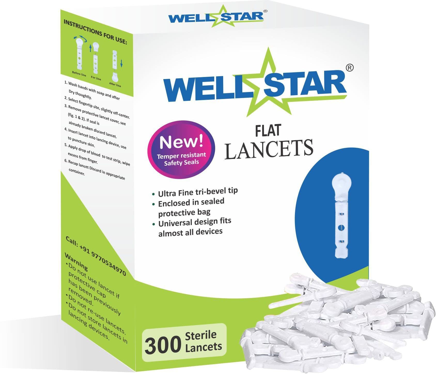 Wellstar 300 Flat LANCETS white COLOR Glucometer Lancets Glucometer Lancets (300)-image-15