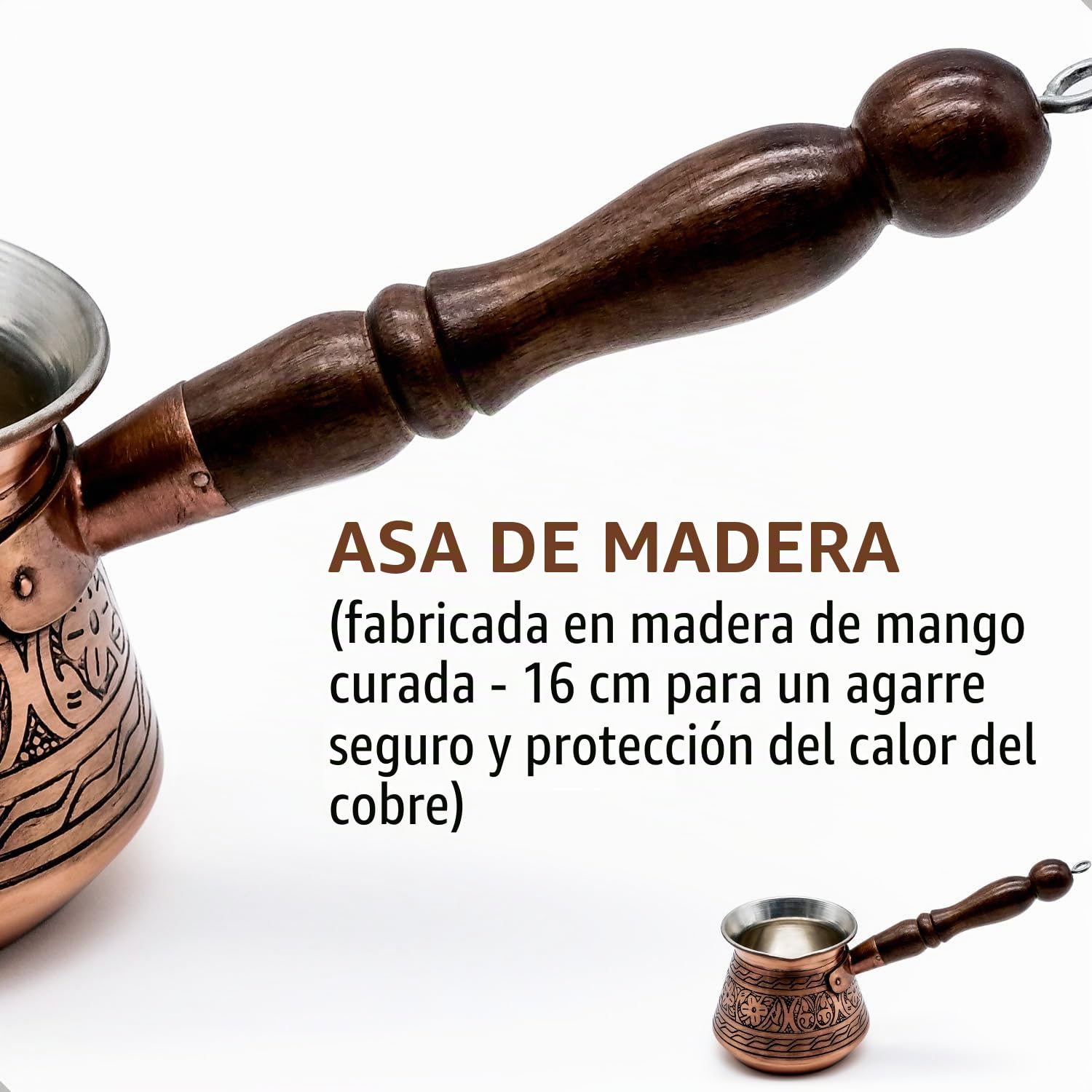 Jarra moca hecha a mano de 450 ml de cobre de 2 mm de grosor grabada - Cafetera turca - Cezve - Ibrik - Briki - para 5 personas
