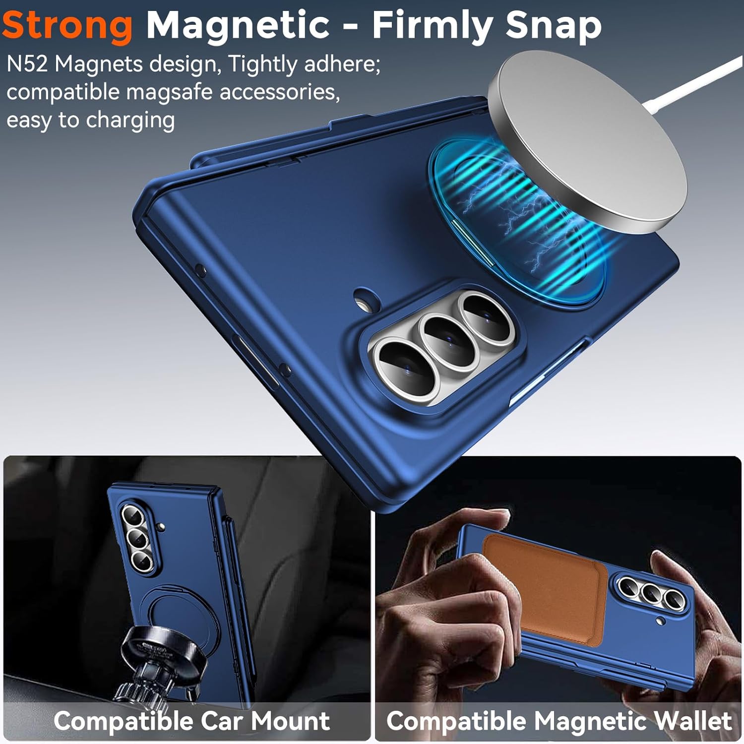 for Samsung Galaxy Z Fold 7 Case with S Pen Holder & Stylus, 360° Rotating Magnetic Ring Stand Compatible Magsafe Screen Protector Hinge Cover Full Coverage Protective Case for Z Fold 7 Blue