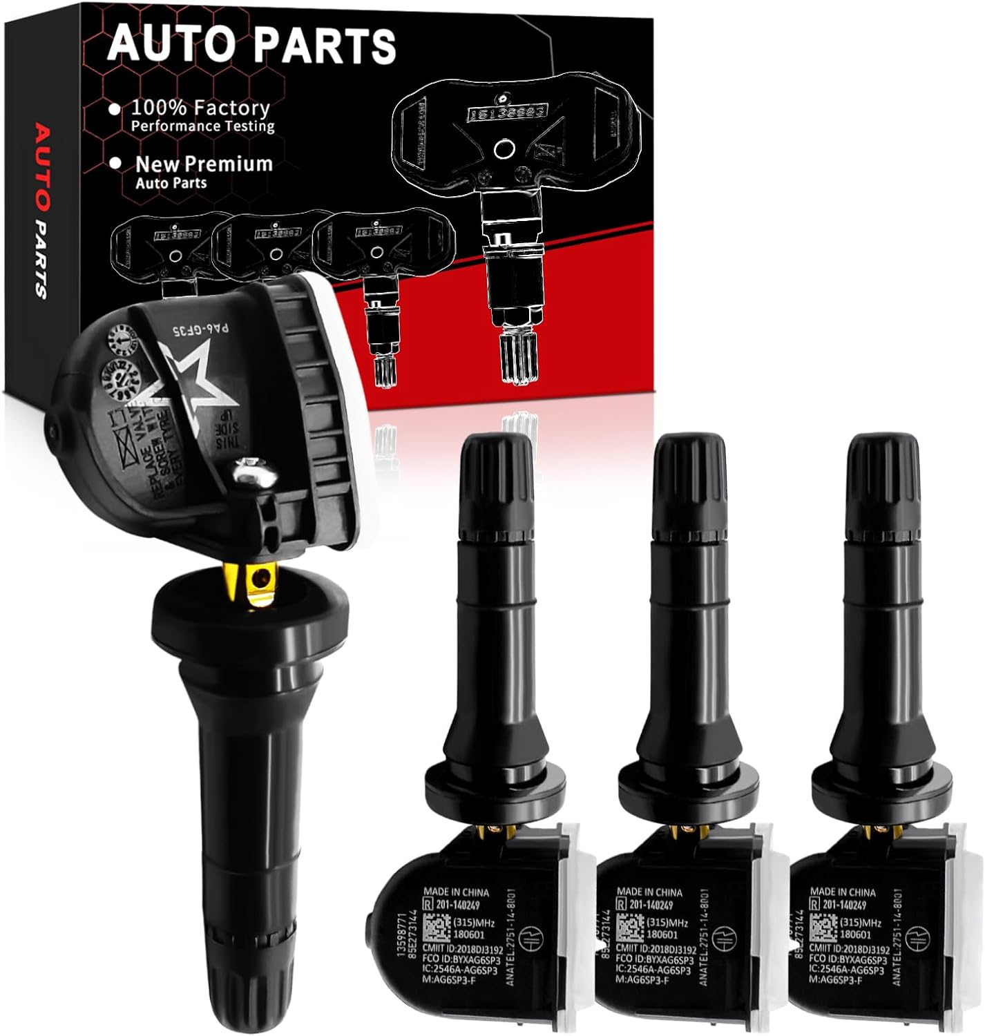 Pre-Programmed TPMS Sensor 315Mhz Fits for:-Chevy Avalanche 2007-2013, Aveo 2004-2011, Bolt ev 2017-2021, Camaro 2010-2015, Caprice 2011-2013, Captiva Sport OE#13598771 13586335(4Pcs)