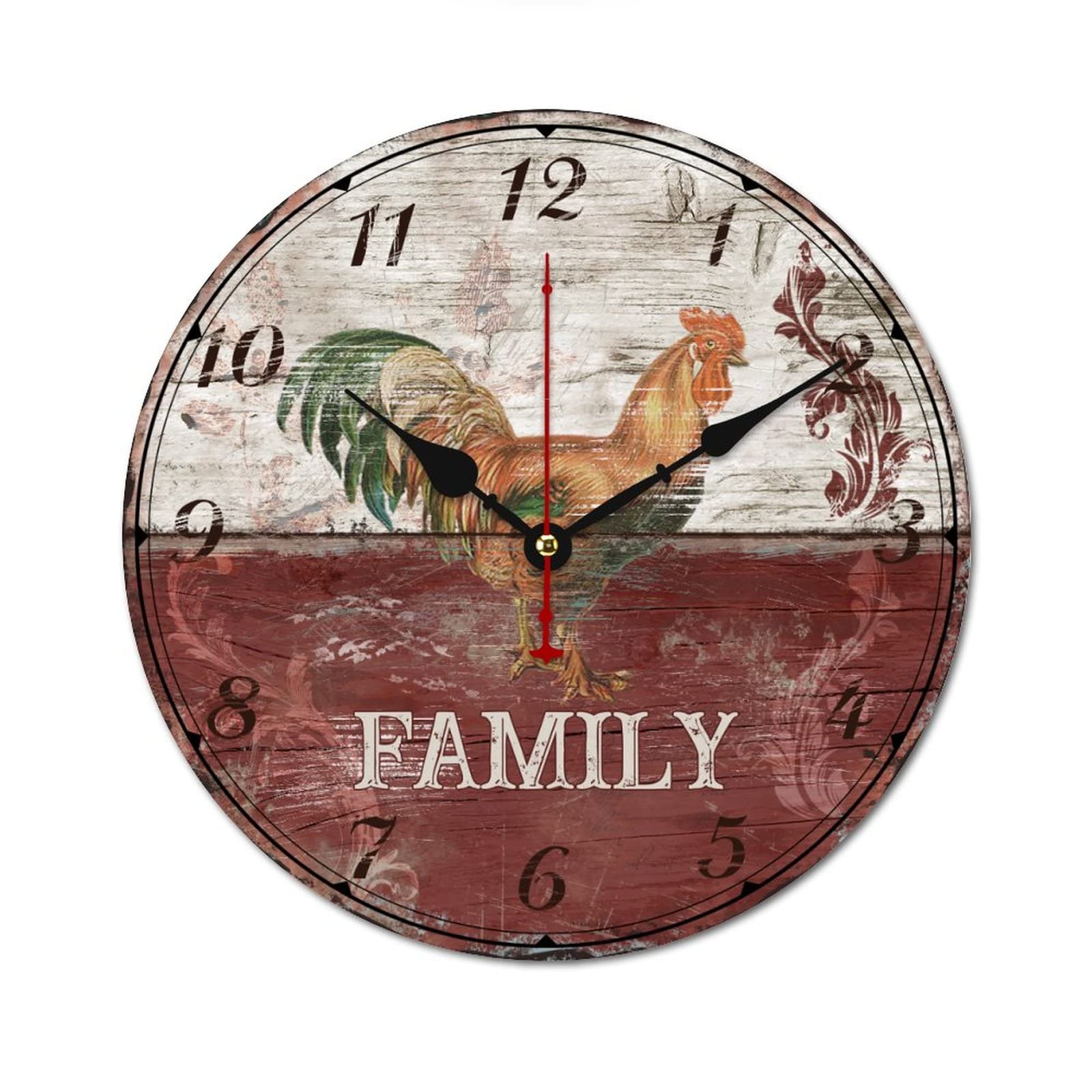 Horloge ronde bois coq vintage silencieuse 38cm maison cuisine chambre