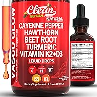Vista 1 de Clean Nutra Cayenne Pepper Drops Supplement Liquid + Hawthorn Berry, Vitamin D3 K2 Beet Root Powder, Ceylon Cinnamon, Turmeric Curcumin, Organic