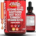 Clean Nutra Cayenne Pepper Drops Supplement Liquid + Hawthorn Berry, Vitamin D3 K2 Beet Root Powder, Ceylon Cinnamon, Turmeric Curcumin, Organic Panax Ginseng, Berberine Extract 1 Pack