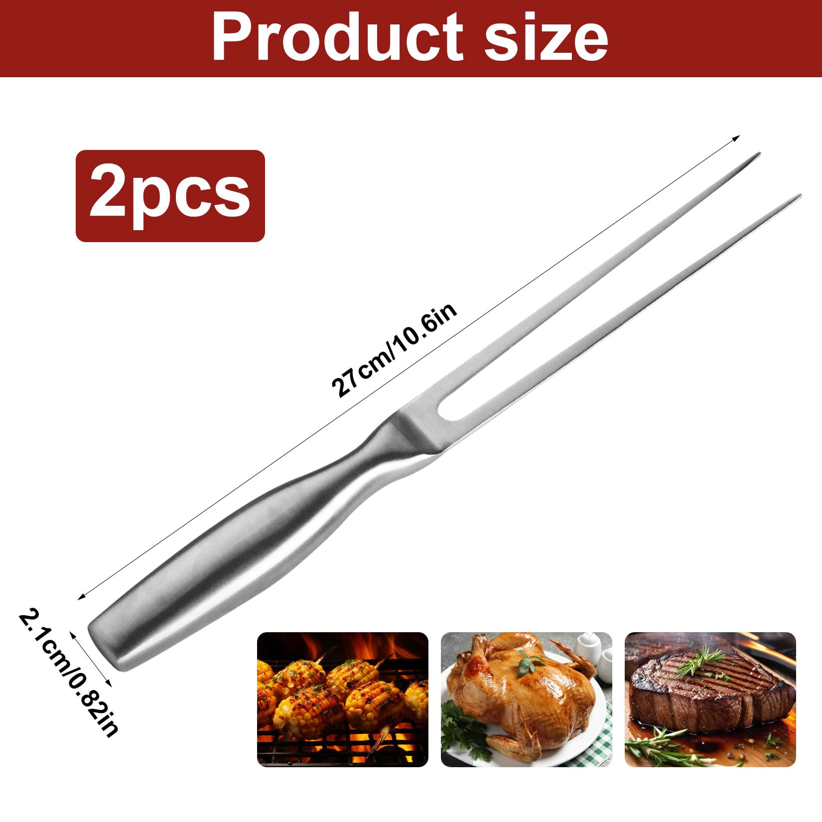 2 Pcs Tenedor para Carne de Acero Inoxidable, Tenedores de Pale con Mango, Tenedor de Carne de Acero Inoxidable para asar, trinchar, cocinar, preparar pavo, asar carnes y cenas