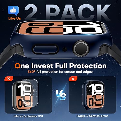 Miniatura 81 de Carcasas Tauri rígida, 2 unidades compatibles con Apple Watch SE Series 6, 5, 4, vidrio templado de dureza 9H integrado, delgada, a prueba
