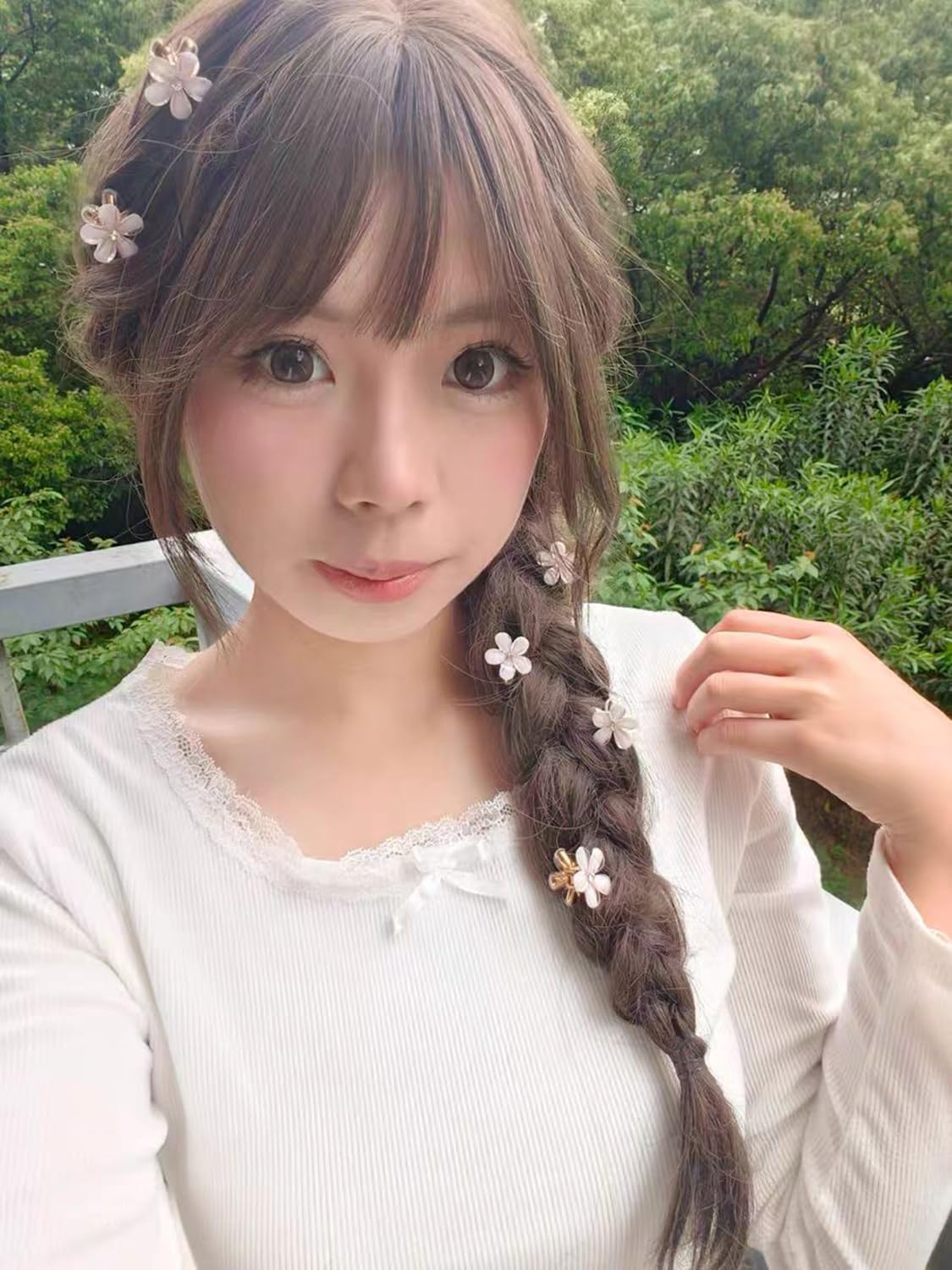 4 Pcs Small Mini Pearl Claw Clips with Flower Design(Doesn’t Come with the Barrette), Sweet Artificial Bangs Clips Decorative Hair Accessories for Women Girls, Double Sided Flower Color A - Image 3