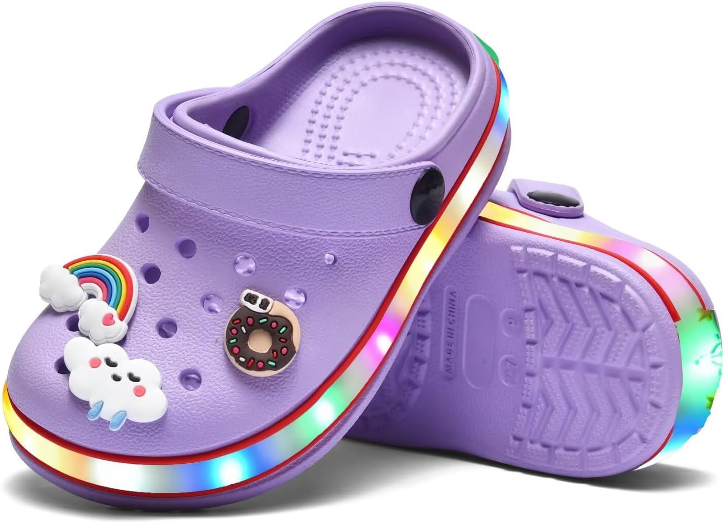 XPKWS Toddler Kids Clogs Boys Girls LED Garden Shoes Light up Sandals Slip on Quick Dry Beach Slippers (Purple,28)