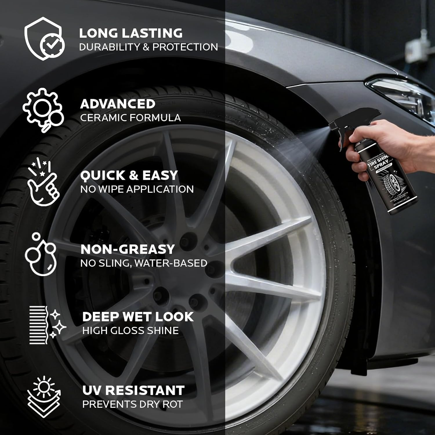 Rapid Ceramic Tire Coat: Non-Greasy & High Gloss Shine, No Wipe Formula - for Car, Truck & SUV - Image 2