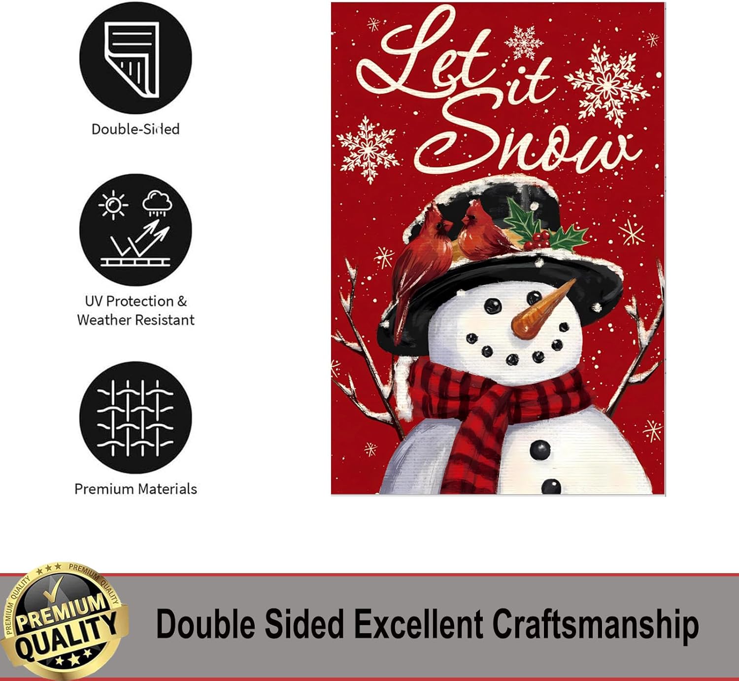 Let It Snow Snowman Christmas Garden Yard Flags 12x18 Double Sided- Small Snowflake Snowman Flag for Winter Holiday Vacation Xmas Yard Outside - Image 2
