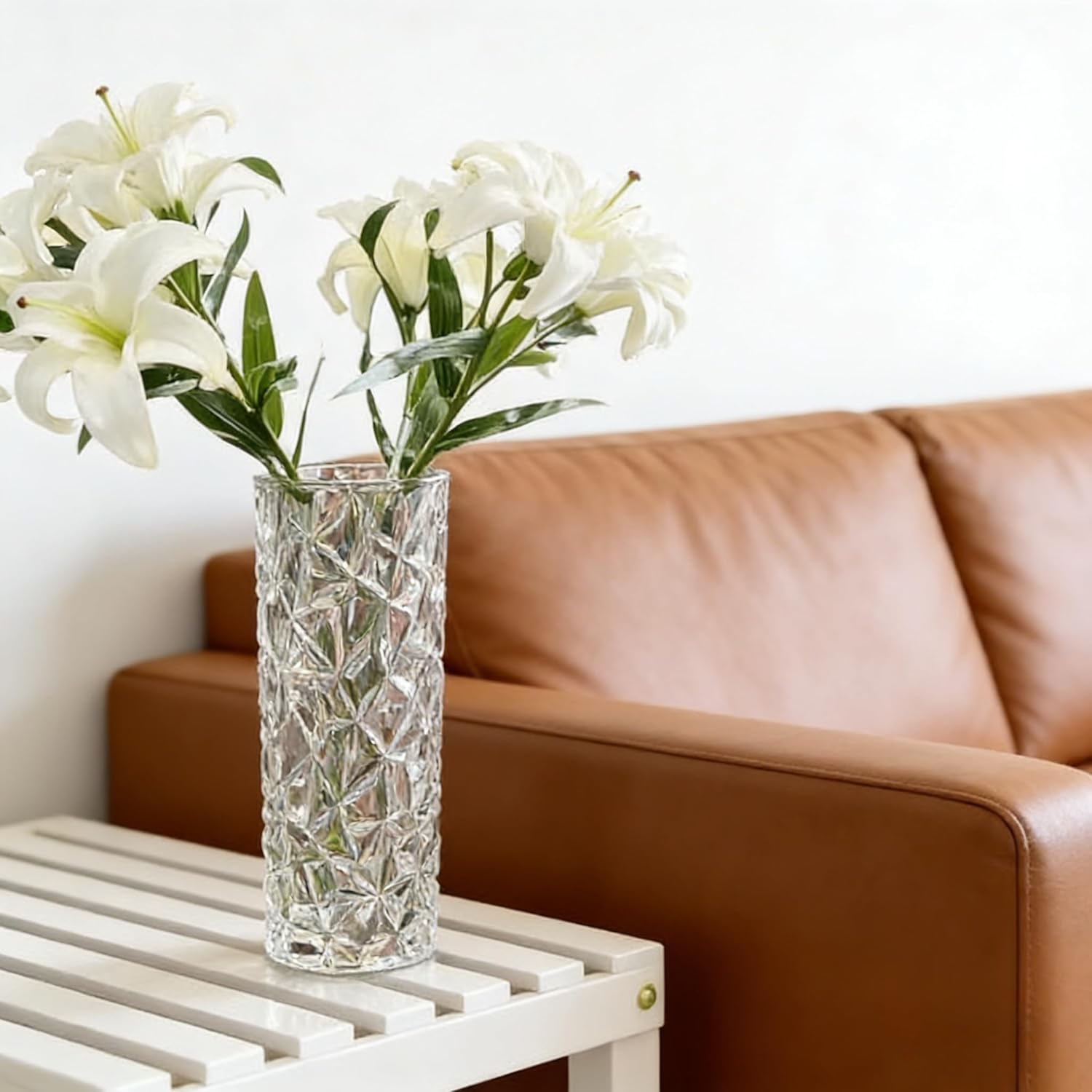 10” Tall Clear Crystal Glass Vase for Flowers – Heavy Thick Decorative Vase for Dining Table, Living Room & Wedding Centerpiece, Modern Home Decor