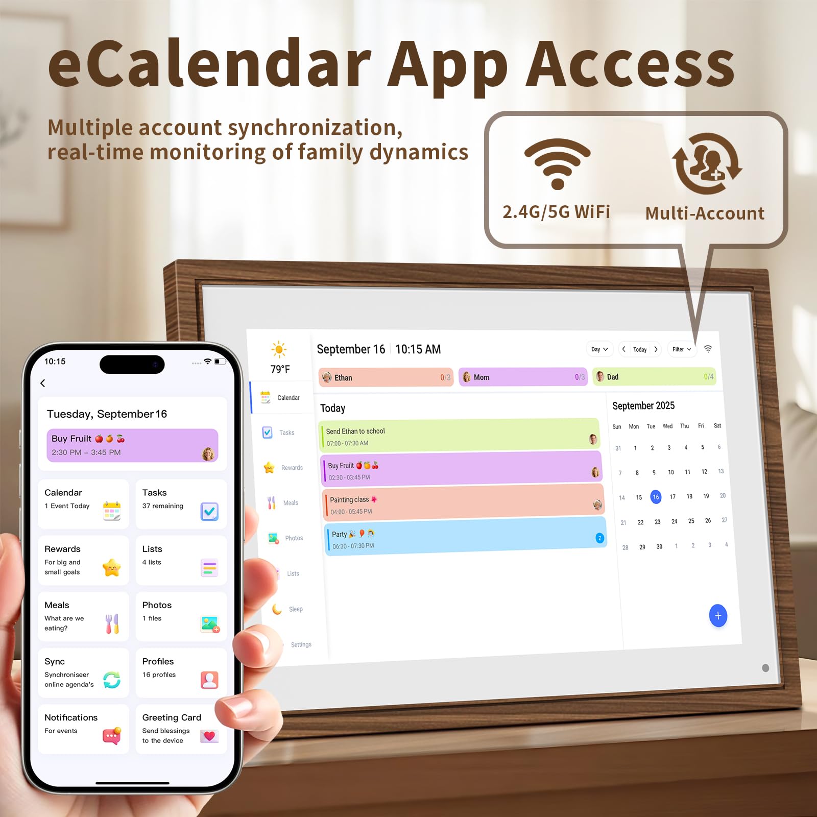 10.1 Inch Digital Calendar Chore Chart with Touchscreen - Full HD Interactive Display, Wall & Desk Mountable Family Planner, To-Do List & Meal Planner, Digital Picture Frame for Sharing Photos via App