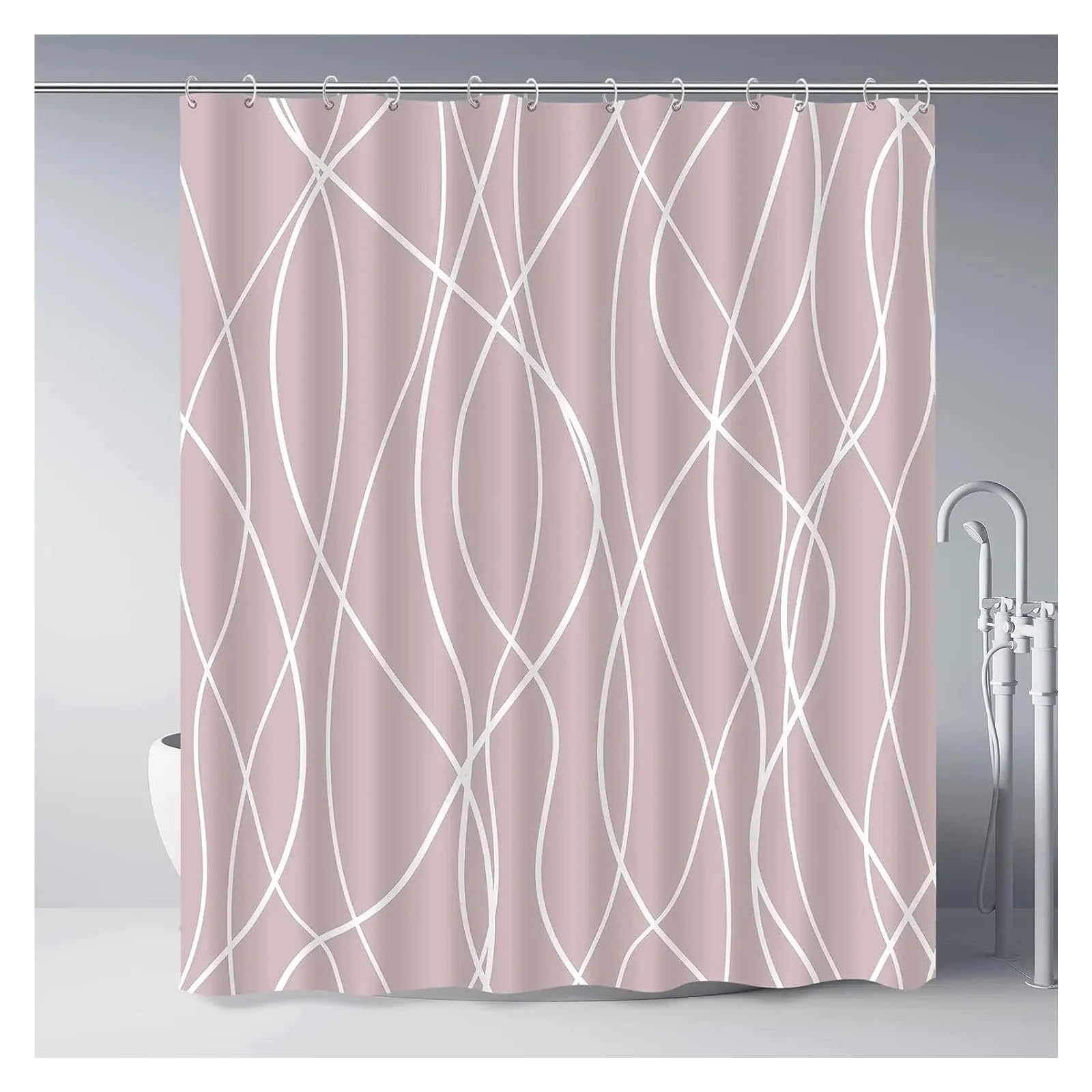 Tenda Doccia Tende da doccia moderna in tessuto ondulato a righe bianche e nere, a righe sfumate, Tende da doccia decorativa for il bagno.(86SH,180x200cm-70x78in)