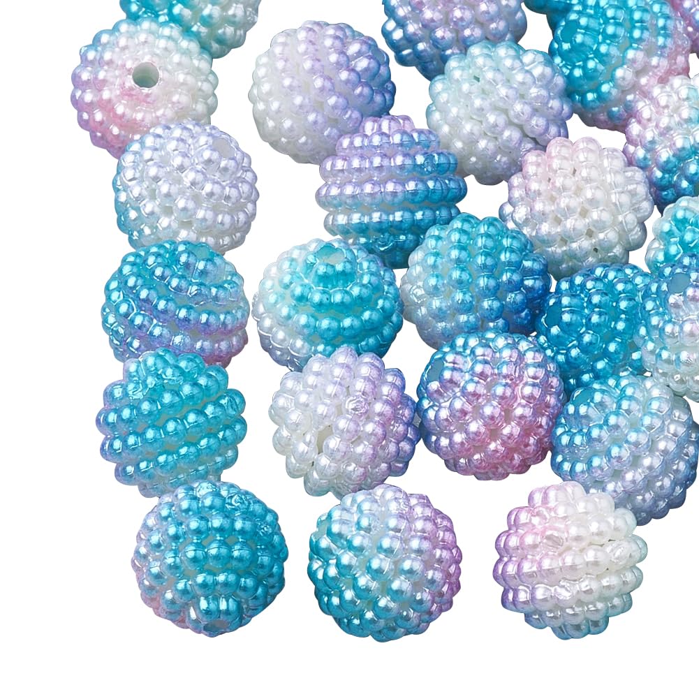 Cheriswelry 200Pcs Imitation Pearl Acrylic Beads Deep Sky Blue Berry Beads 10mm Round Combined Beads Rainbow Gradient Pearl Beads for Jewelry Making
