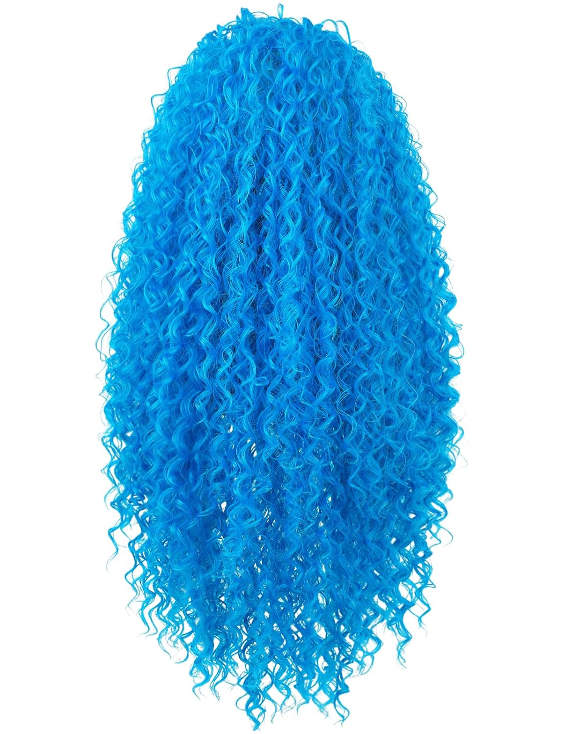 Kids Long Wavy Curly Blue Heat Resistant Synthetic Hair Wigs with Blue Choker and Stickers for Girls Toddler Halloween Costume Party (Small Size)