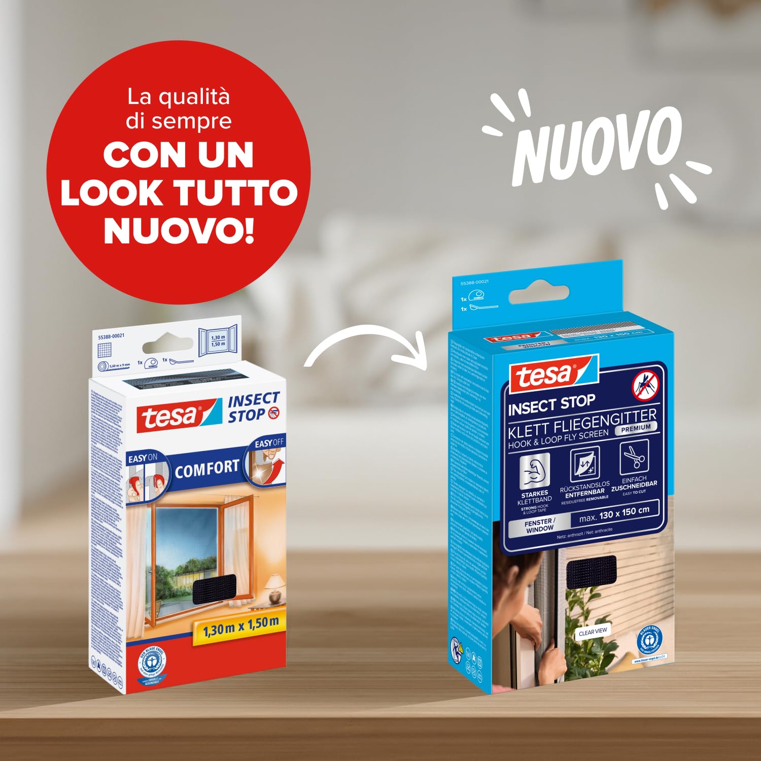Tesa INSECT STOP Zanzariera a Strappo Premium - 2x 130 x 150 cm - Grigia