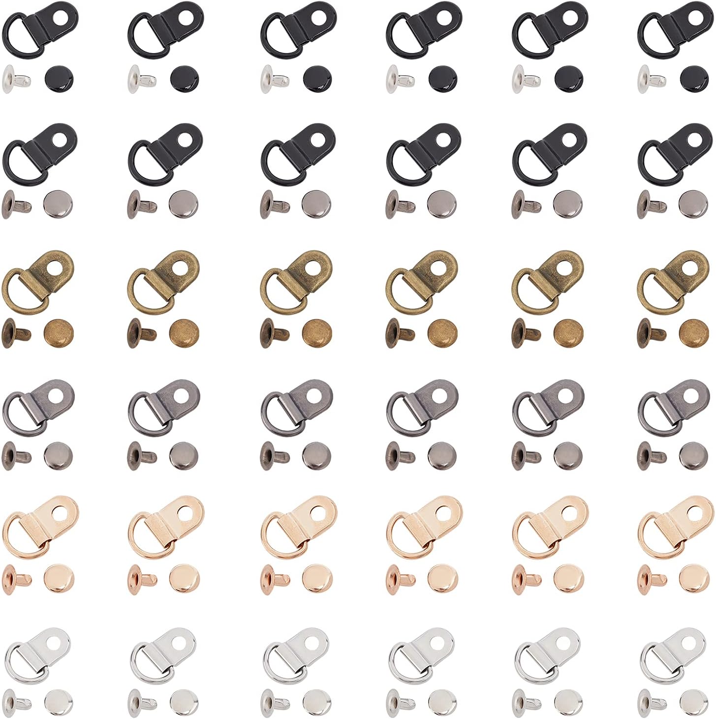 PH PandaHall 60 Sets Shoelace Hook 6 Colors Metal Boot Lace Hooks Eyelet Repair Kit Mounting Clips Fittings D‑Ring Eyelet Buckles with Rivets for Hiking Boots Repair Leather Boot Shoes