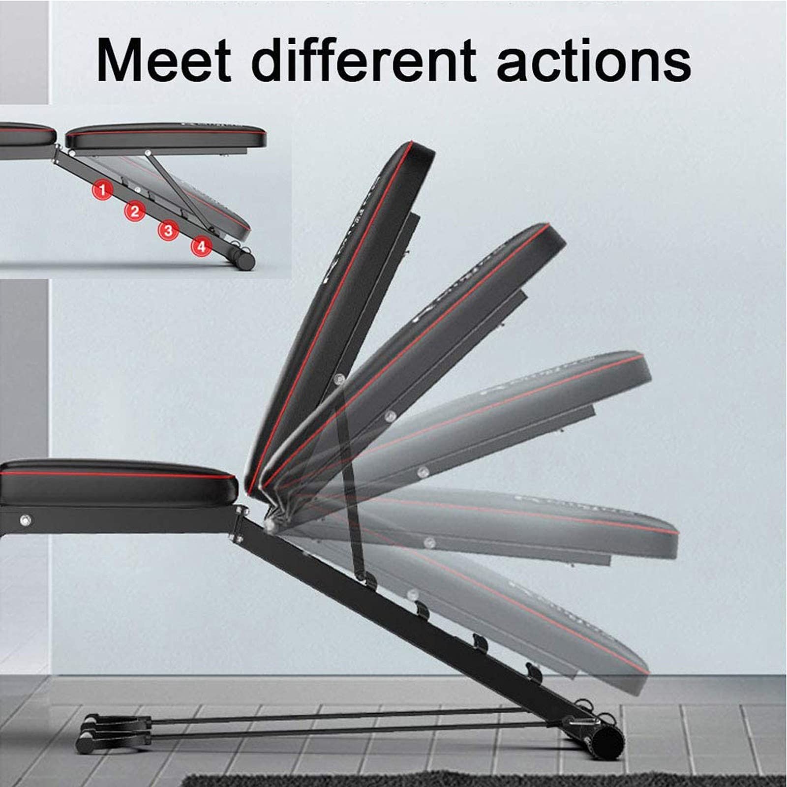 Banco Abdominales AB Ajustable Banco Musculación Plegable Inclinable con Extensión de la Pierna y la Pierna Curl, Banco de Pesas Carga 200kg