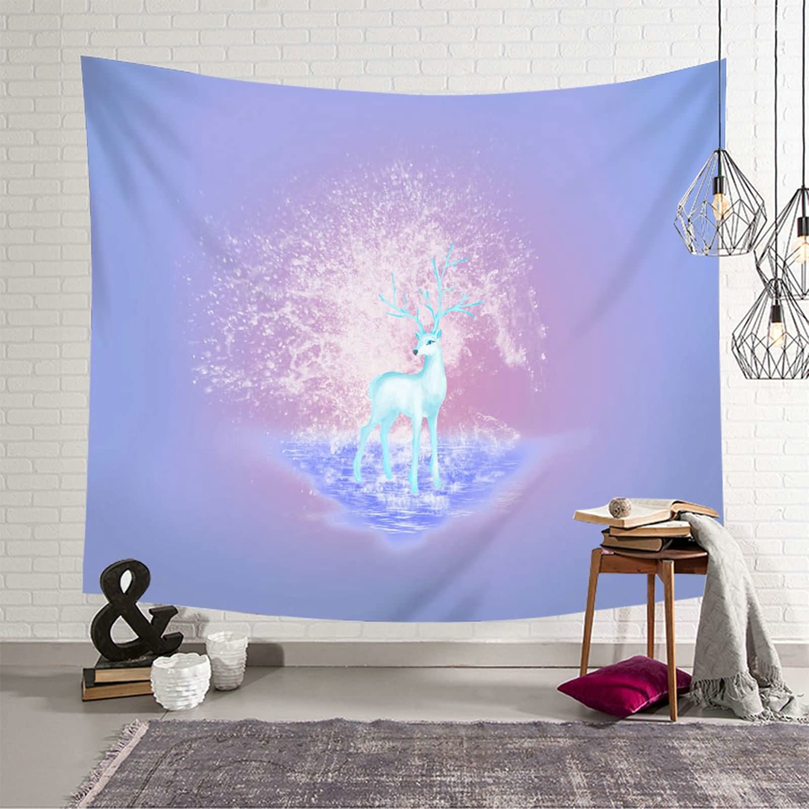 Tapiz de pared de alce KnSam para decorar tu salón con tonos lila de 150x150 cm 8