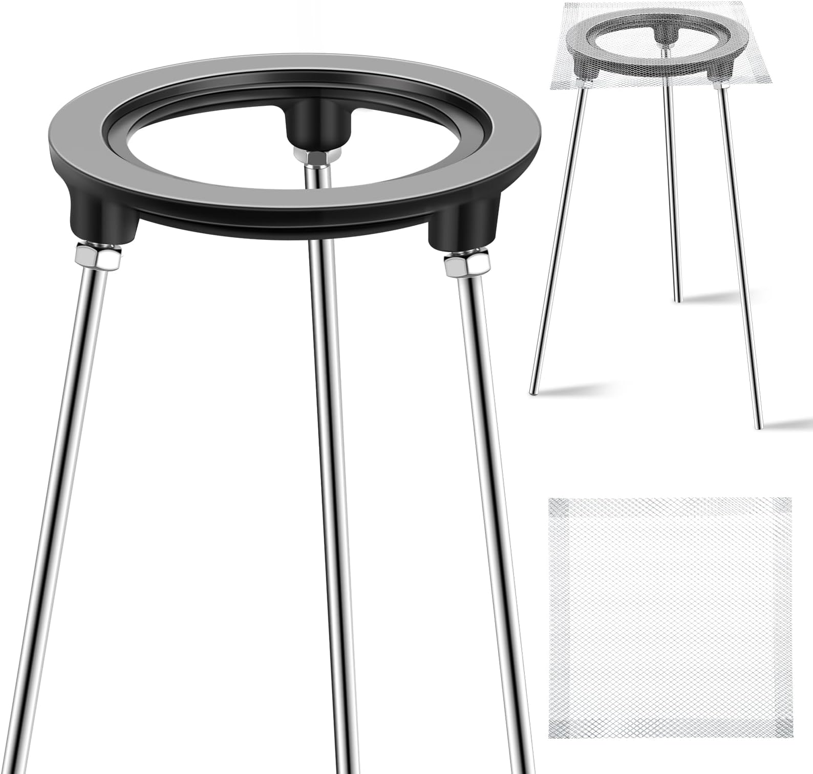 Hicarer 12 Inch Tripod with 4 Pcs Mesh Screen Lab Bunsen Burner Tripod Stand Cast Iron Removable Legs Experimental Teaching Equipment for Heating and Soldering Laboratory Chemistry Education