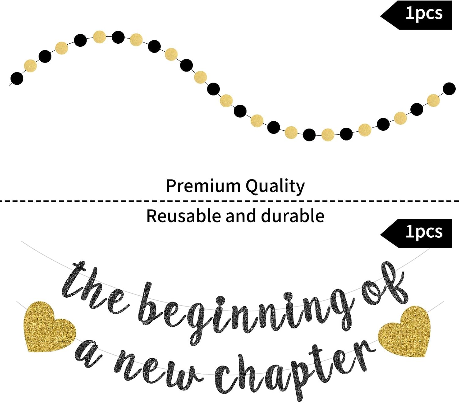 The Beginning of a New Chapter Banner Black Gold Glitter Hanging Garland Kit with Balloons Bunting Backdrop for Farewell Graduation Away Happy Retirement Party Decorations Supplies Adult Celebration