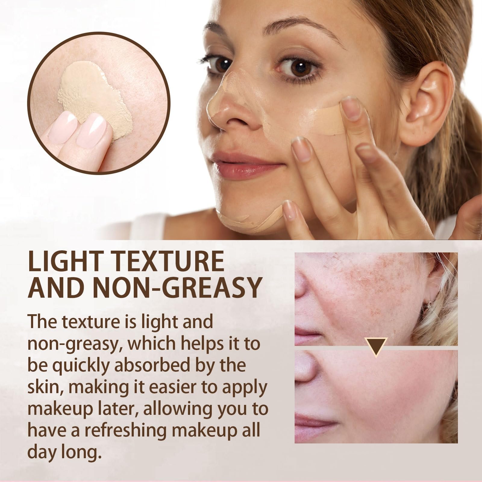 4 in 1 Moisturizing Full Coverage Liquid Foundation,Sunscreen Serum Spf 50 Foundation,Color Correcting Primer with Spf 50+,Skin Tint Foundation,Face Suncream,Found-ation Matte,Waterproof Found-ation - Image 3