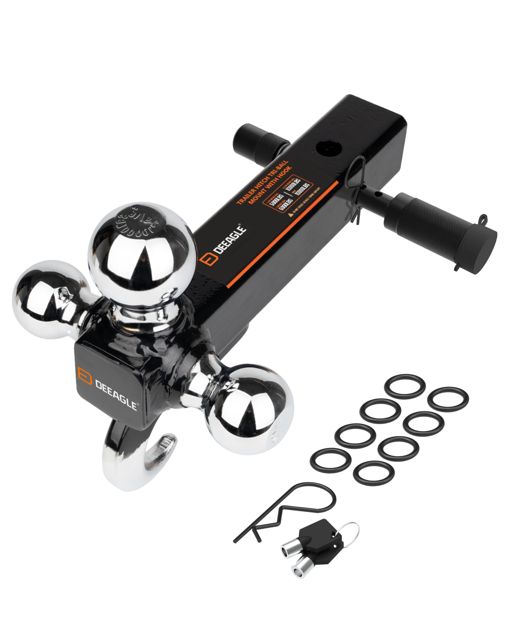 DEEAGLE 3 Ball Hitch with Hook, Tri Ball Hitch with 3.5” Hitch Pin Lock