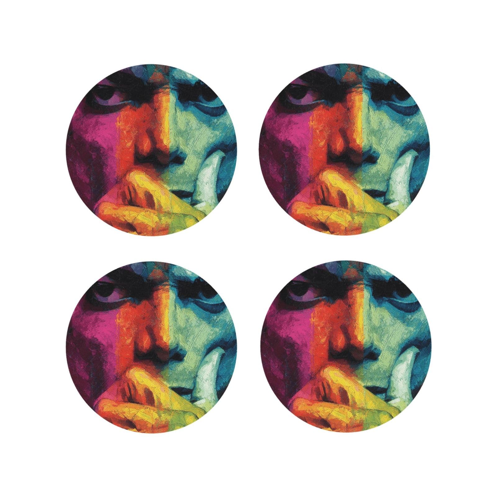 Coasters Set of 4 Round Leather Coaster Quick-Dry Drink Michael Jackson Coasters for Desk Absorbent Mugs Pads Tabletop Protection Pad Heat Resistant Coffee Cup Mat for Kitchen Bar