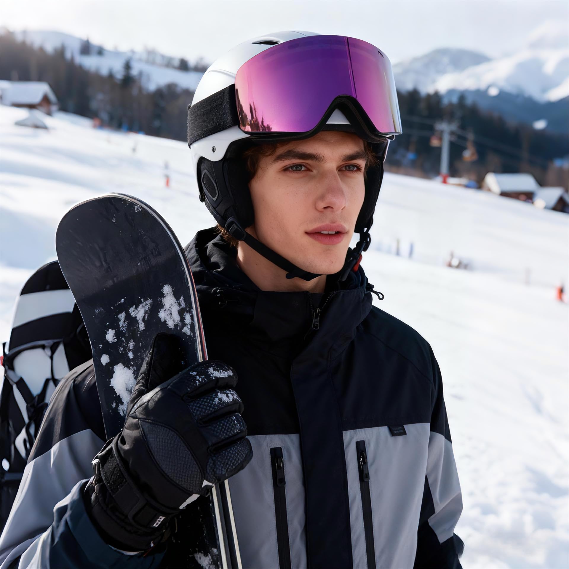 Masque de Ski,YH227 OTG Ajustables Lunette de Ski,Masque Lunettes de Ski pour Hommes Femmes Jeunes,Anti-UV Anti-Buée Lunettes de Snowboard