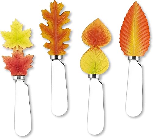 UP ware - Mango de resina pintado a mano de 4 piezas con hoja de acero inoxidable para esparcir quesos y mantequilla (cesta de Acción de Gracias)