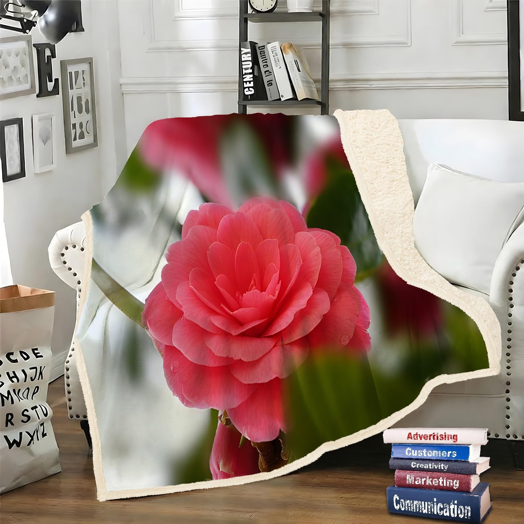 LLSZAHD Pink Flowers Sherpa Blanket Plants Thermal Fleece Throw, Soft and Fluffy Bed Blanket for Sofa, Armchair or Travel, 130 x 150 cm