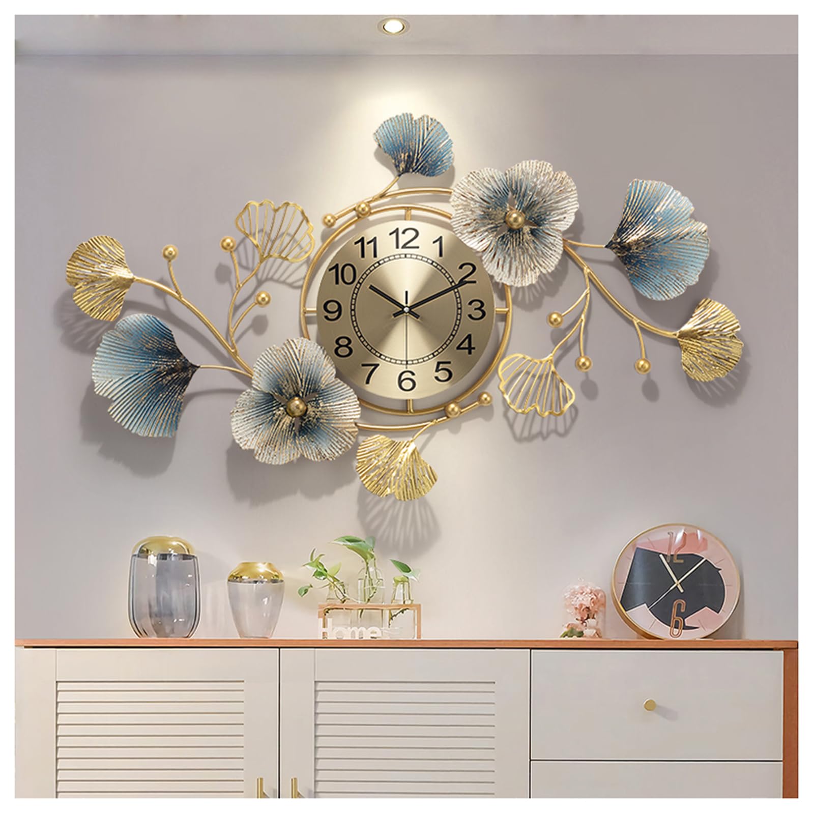 Horloge murale ginkgo en fer forgé 83x48 cm pour la décoration du salon