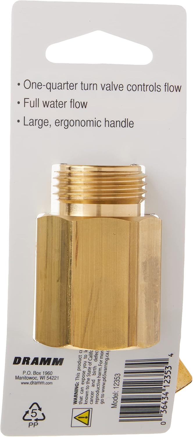 Dramm Brass Adjustable Spray Nozzle with Powerful Water Stream, Perfect for Cleaning Walkways, Patios, Gutters, Brass